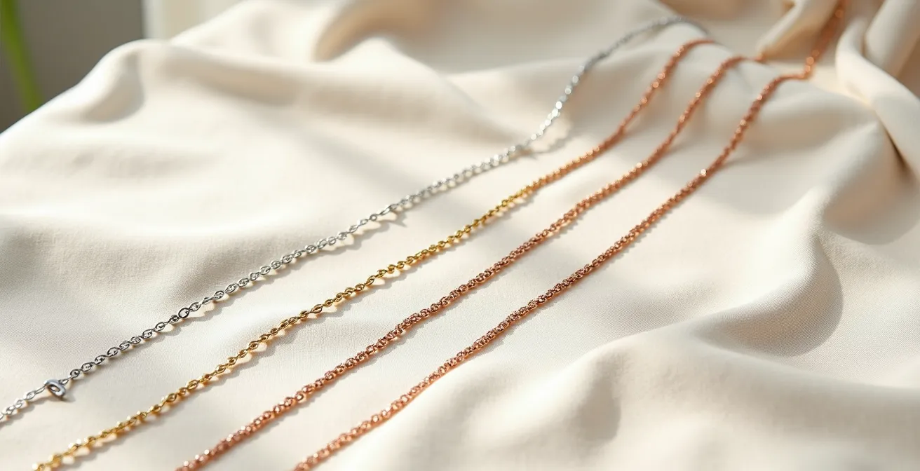 Démonstration de la technique d'accumulation de colliers avec différentes longueurs et textures