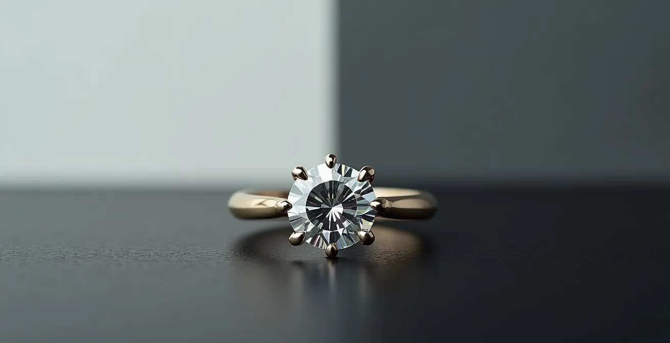 Vue macro comparative montrant un sertissage artisanal avec griffes ajustées à gauche et un sertissage machine standardisé à droite