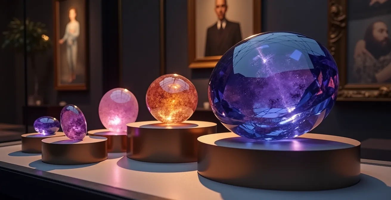 Graphique visuel avec saphirs violets et Padparadscha montrant l'évolution de leur valeur