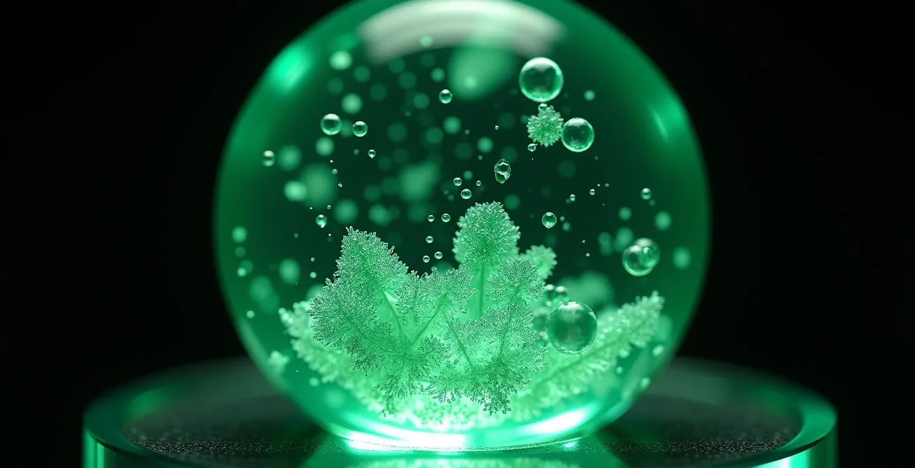 Vue microscopique détaillée des inclusions internes d'une émeraude révélant le jardin caractéristique