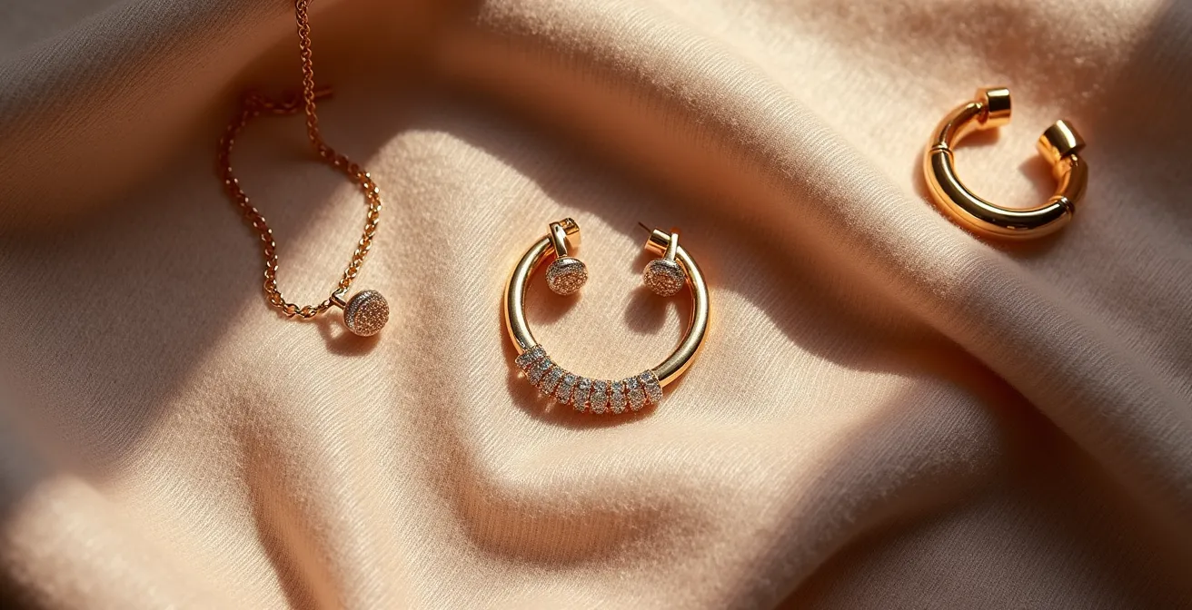 Stylisation moderne d'une parure de bijoux portée de manière asymétrique