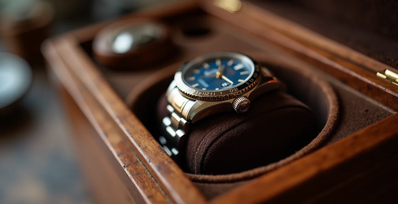 Remontoir pour montre automatique en bois noble avec montre en mouvement