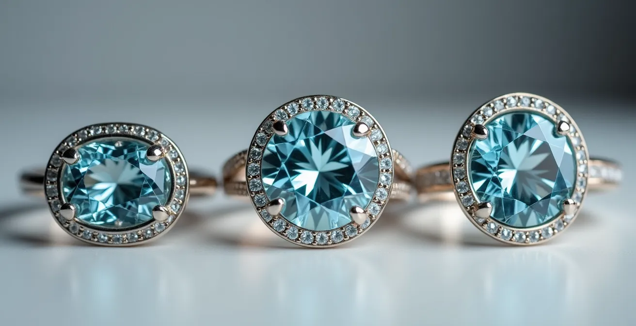 Comparaison visuelle de différents types de sertissages pour protéger une aigue-marine